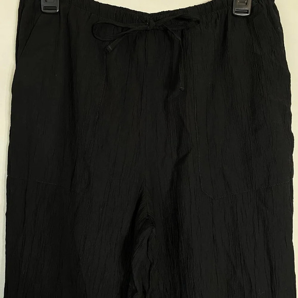 Zara Textured Pants Women's Medium Black Flowy Wide Leg Casual Elastic Waist - Picture 6 of 12